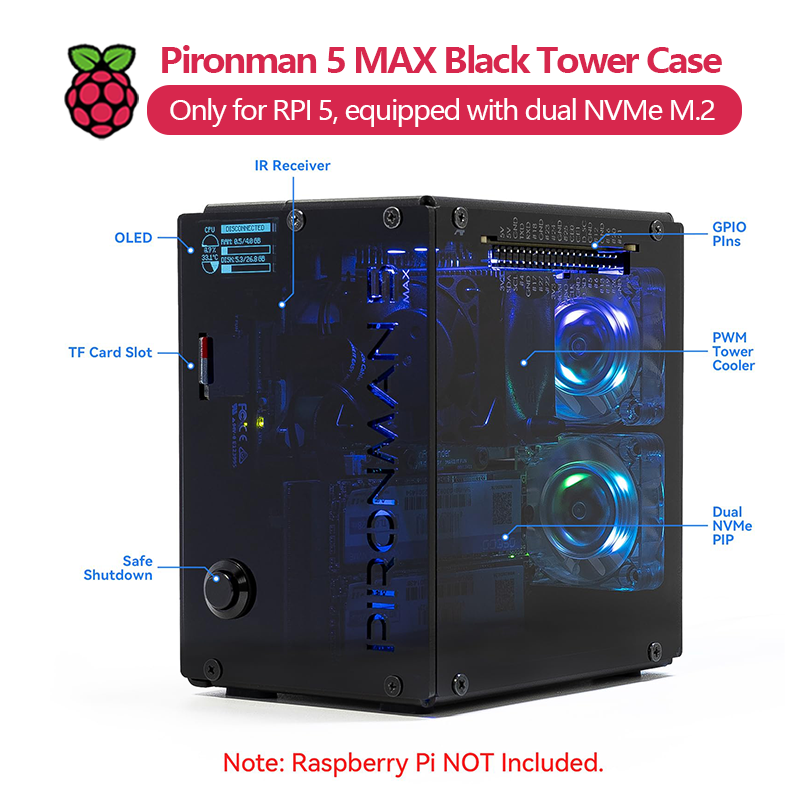 Pironman 5 MAX, Black Tower Ca - đánh giá và giá Argon One V3 M.2 Nvme Case